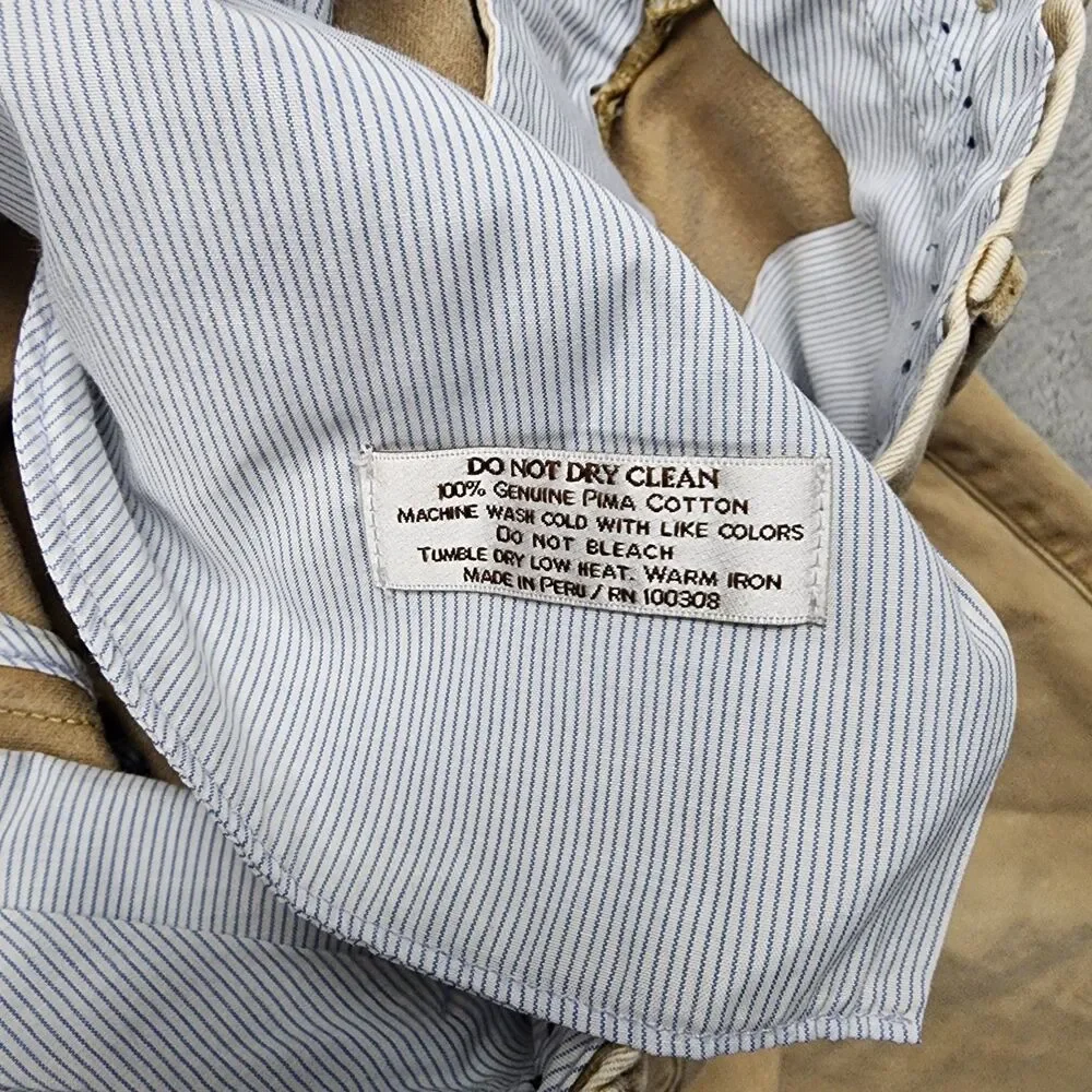 Peter Millar Mens Pima Cotton Pants Tan Flat Front Straight Leg Size 33 Chinos